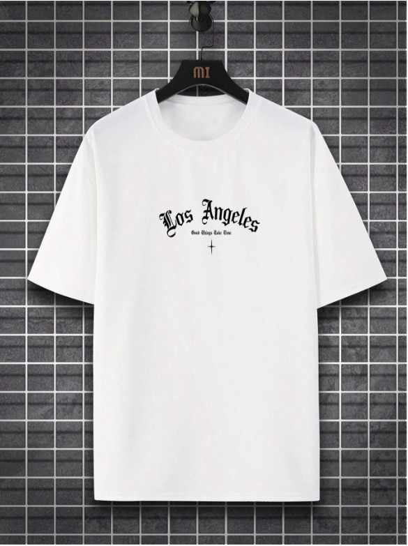 T-shirt imprimé de lettres pour hommes