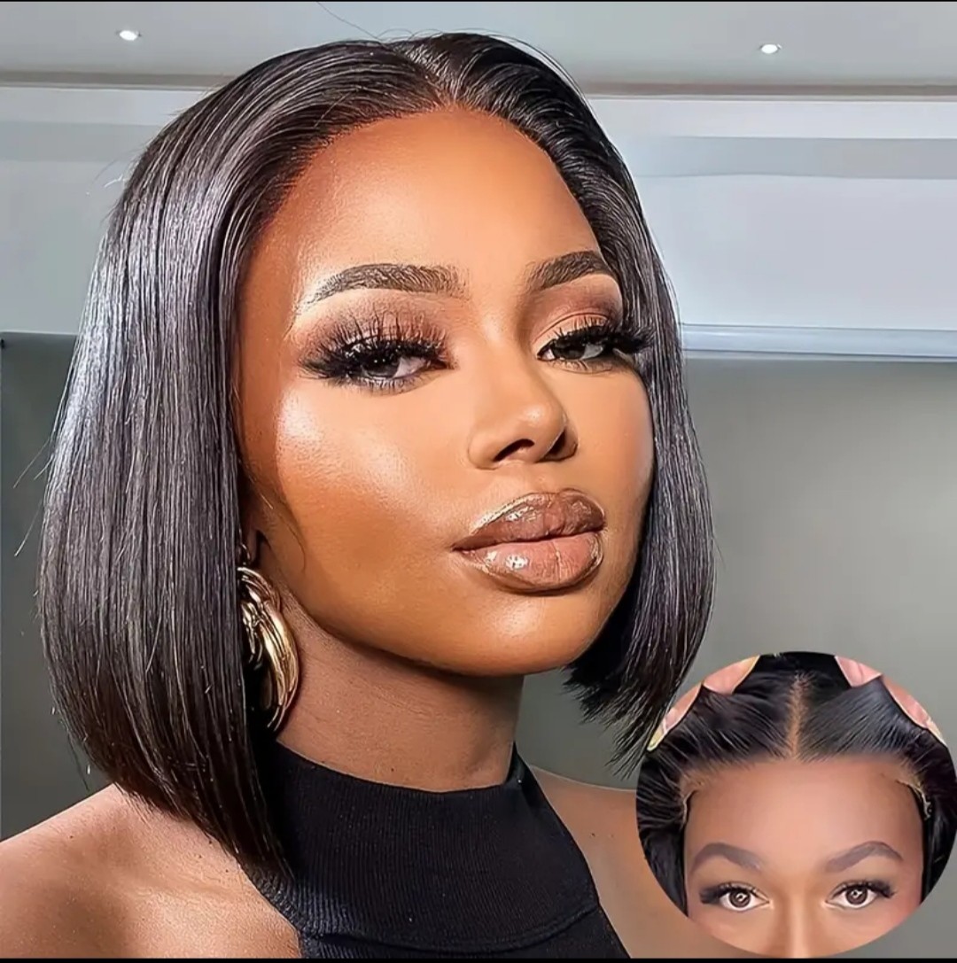 Perruque Bob en cheveux raides de densité 150 % pour femmes, fermeture en dentelle 4x4, perruque en cheveux humains naturels pré-épilés sans colle avec cheveux de bébé, perruque de style basique confo