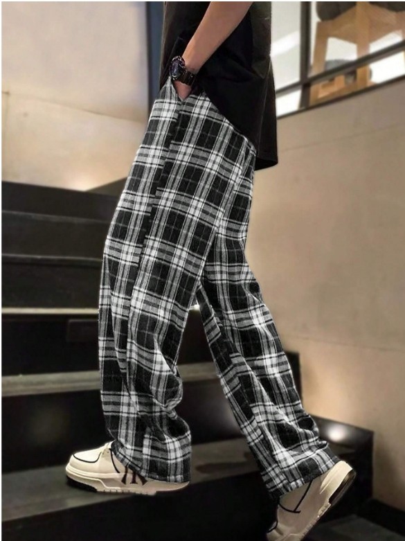 Manfinity Hypemode Hommes Pantalon décontracté ample à carreaux