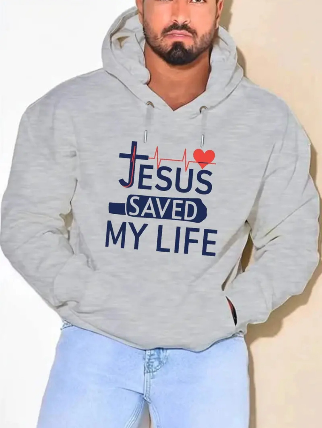 Sweat à capuche décontracté à manches longues pour homme avec poche et imprimé Saved My Life, grande taille, tendance et polyvalent, pour l'automne et l'hiver