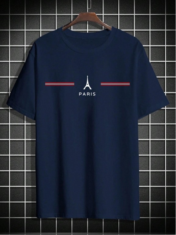 Manfinity Homme - T-shirt à manches courtes avec impression de lettres