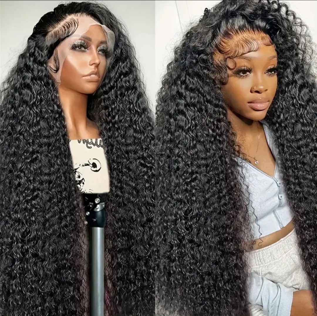 Perruque élégante à cheveux bouclés profonds 13X4 avec dentelle frontale pour femme, en fibre haute température sans colle