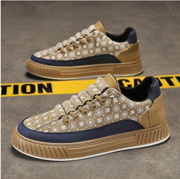 Baskets basses à lacets imprimées pour hommes, chaussures décontractées à bloc de couleurs tendance, chaussures de sport respirantes à la mode pour les jeunes avec semelle antidérapante pour le voyage