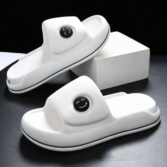 Chaussons White Face, Chaussons plats antidérapants Eva confortables et doux pour hommes, pour la maison, l'intérieur et l'extérieur, tongs de plage avec design creux, anti-odeur et durables
