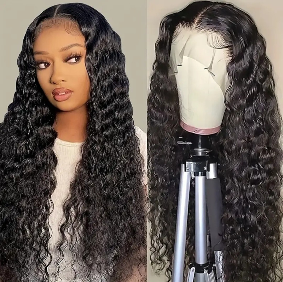 Perruques classiques noires bouclées avec dentelle frontale : pré-épilées, longues, boucles lâches, sans colle, résistantes à la chaleur, synthétiques, avec dentelle frontale, pour femmes noires - Den