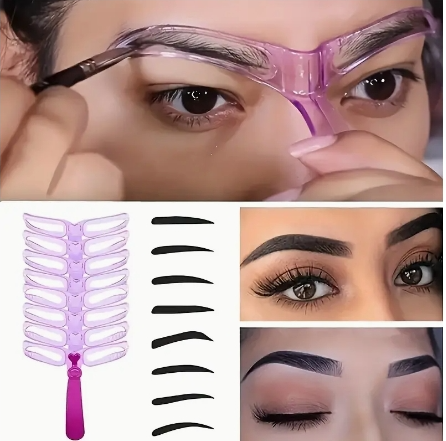Kit de gabarit de mise en forme des sourcils avec poignée, 8 pièces, carte de toilettage pour des sourcils définis et parfaitement formés, réutilisable