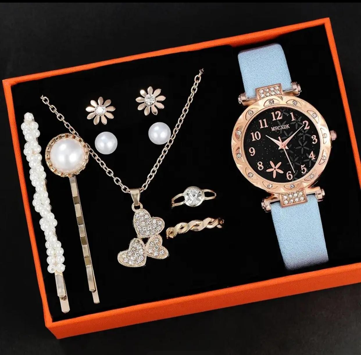 5Pc/Ensemble Collier Boucle Oreille Montre & Bracelet pour Femme