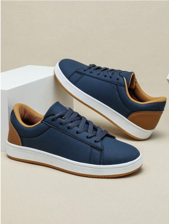 Baskets légères et respirantes de style vintage bleu marine et marron pour hommes, idéales pour les déplacements, l'école, les cadeaux, les fêtes